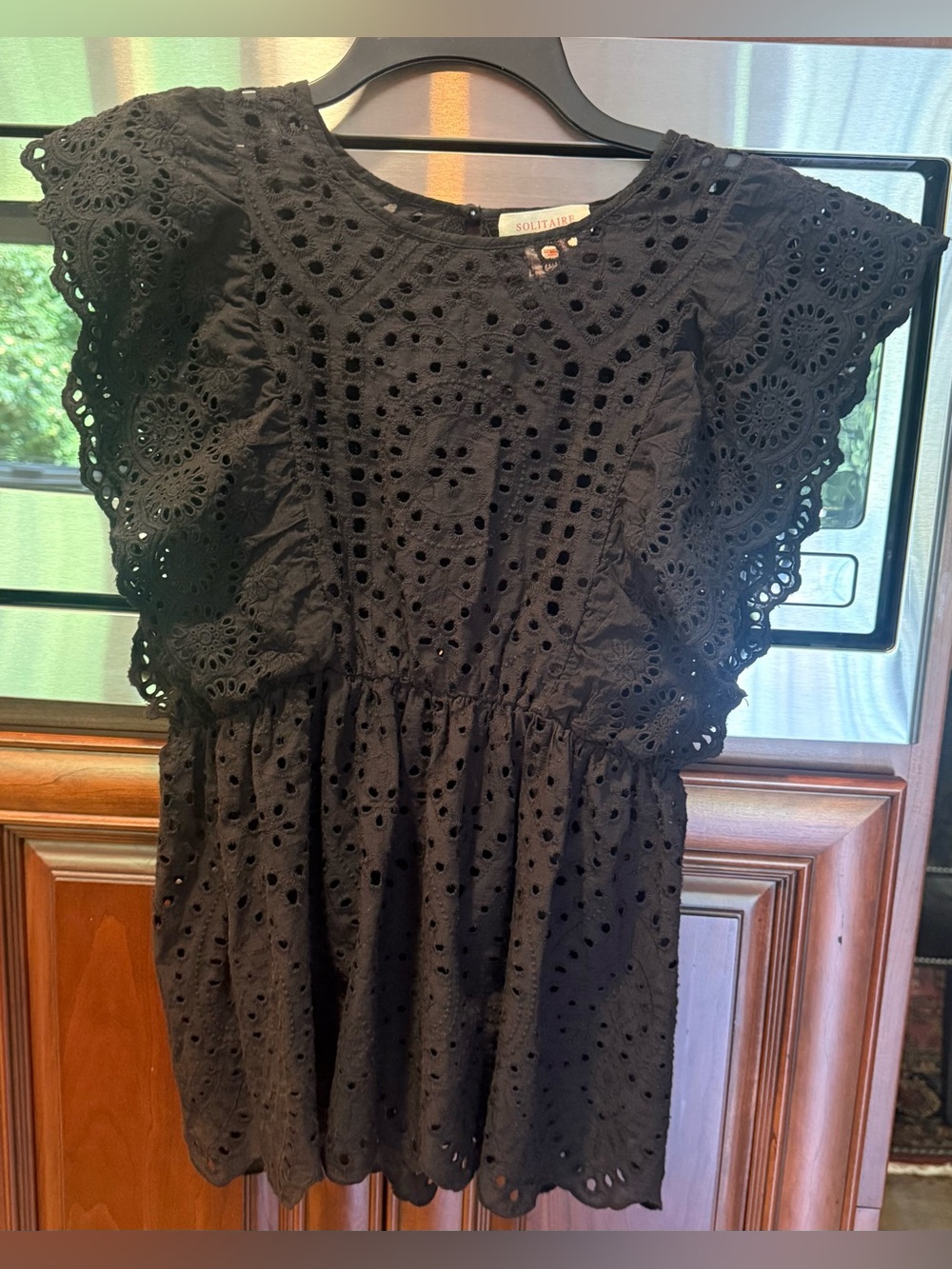 Solitaire Black Eyelet Flutter Sleeve Top